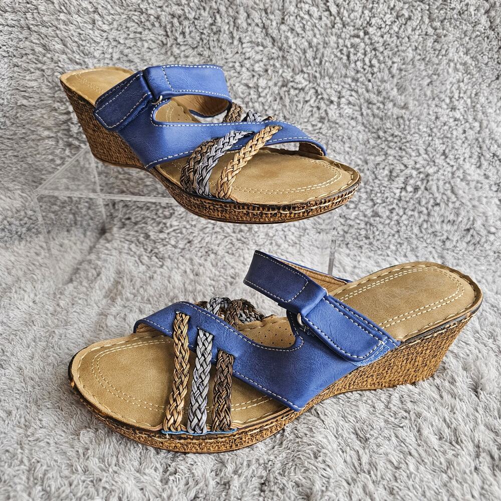 Patrizia by‎ Spring Step Women Mica Wedge Heel Slide Sandals Size 9 Blue Comfort